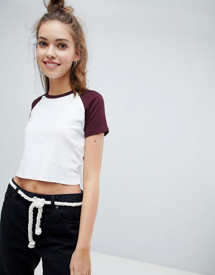 Pull & Bear Raglan Crop T Shirt In Burg Edge - Red