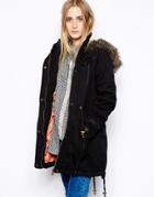Brave Soul Cotton Twill Parka Coat - Black