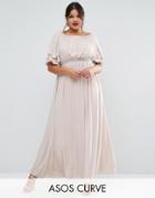 Asos Curve Flutter Sleeve Maxi Dress With Embellished Waist Trim - Gra