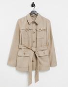 & Other Stories Recycled Wool Pocket Detail Belted Jacket In Beige-neutral
