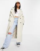 Asos Design Oversized Jersey Hooded Coat In Cream-white