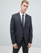 Selected Homme Gray Suit Jacket With Grid Check In Slim Fit - Navy