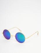 7x Round Sunglasses Gold With Green Revo Lenses - Gold