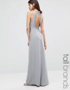 Maya Tall Embellished Maxi Dress With Open Back - Gray