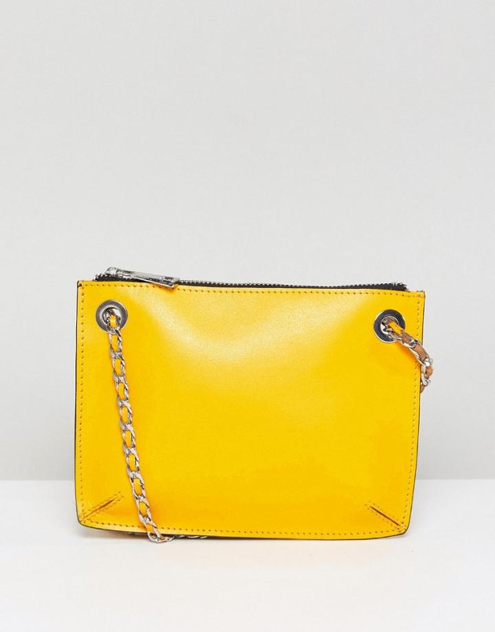 Asos Leather Minimal Chain Strap Cross Body Bag - Yellow