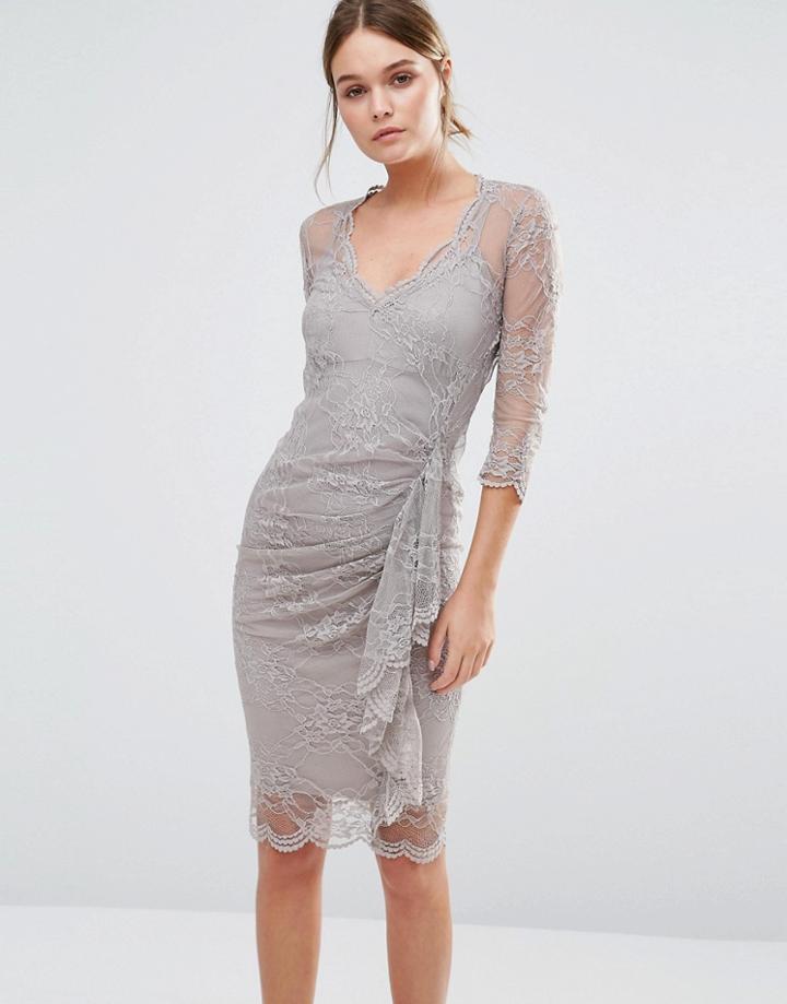 Body Frock Fifi Sculpting Dress In Lace With Ruffle - Brown