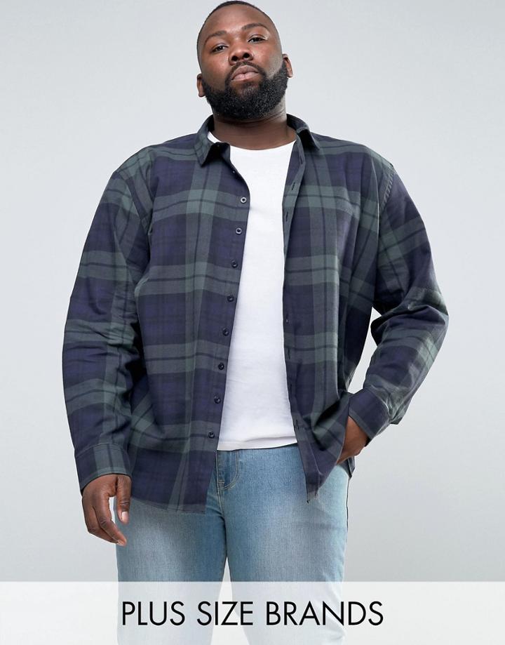 Jacamo Plus Check Flannel Shirt In Navy And Green - Navy