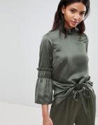 Ted Baker Ted Says Relax Frilled Sleeve High Neck Top - Green
