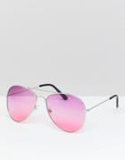 7x Aviator Sunglasses With Colored Lens And Brow Bar - Purple
