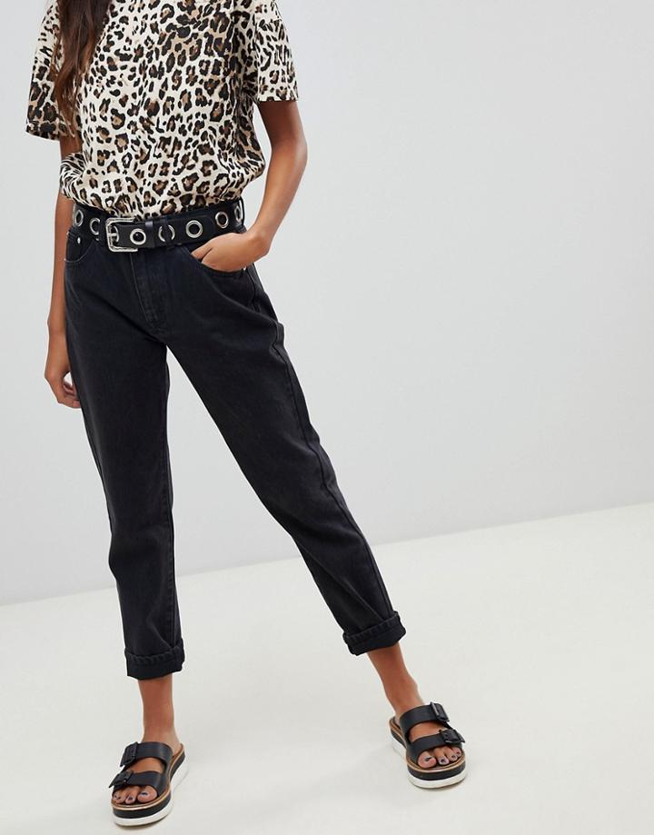 Pull & Bear Classic Straight Leg Jean In Black - Black