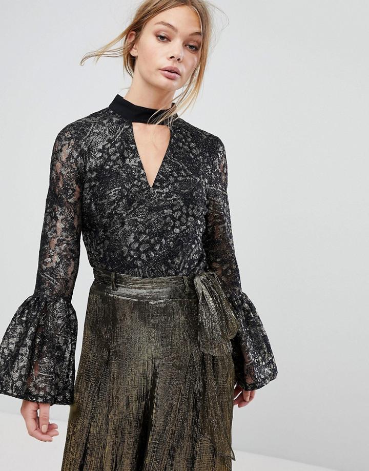 Coast Brea Lace Metallic Top With Big Sleeve - Black