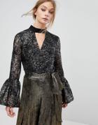 Coast Brea Lace Metallic Top With Big Sleeve - Black