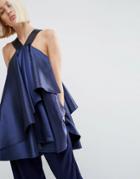 Asos White Layered Frill Top - Blue