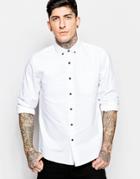 Asos Oxford Shirt In White With Contrast Buttons And Long Sleeves - White