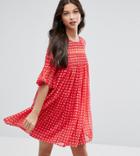 Asos Petite Gingham Smock Mini Dress With Shirring Detail - Multi