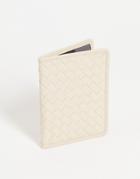 Asos Design Faux Leather Passport Holder With Weave In Cream-white