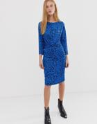 Pieces Niglia Blue Leopard Print Dress - Blue
