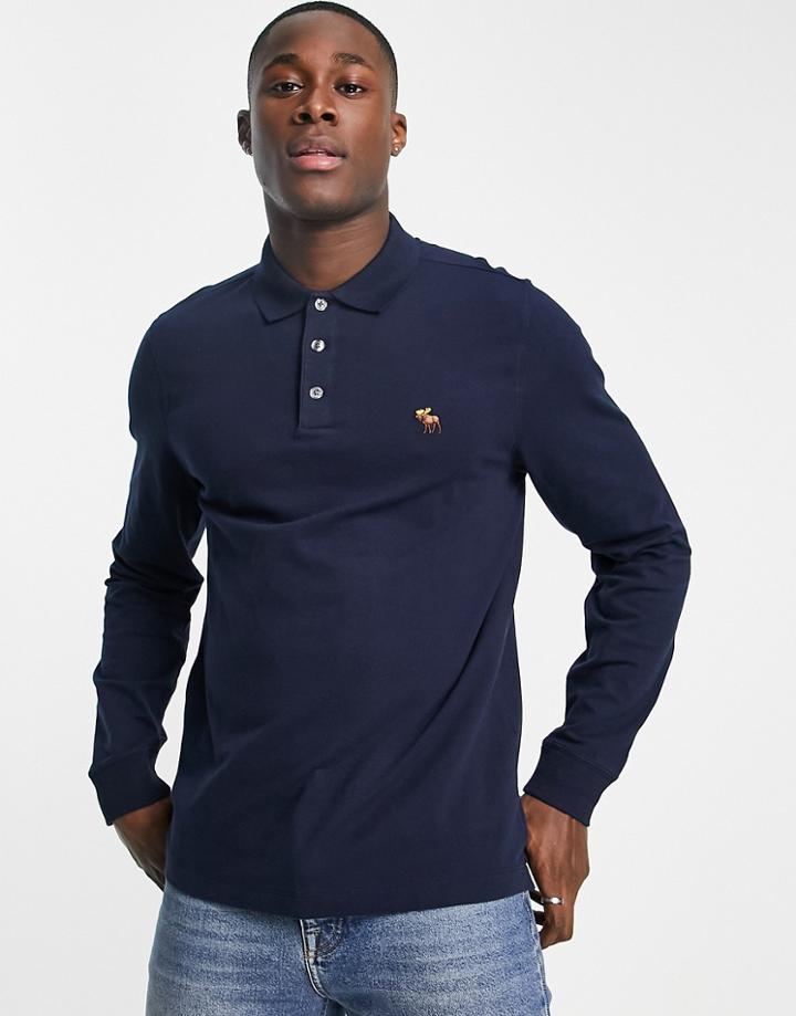 Abercrombie & Fitch Core Icon Logo Long Sleeve Polo In Navy