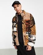 Topman Borg Jacket With All Over Animal Print In Brown