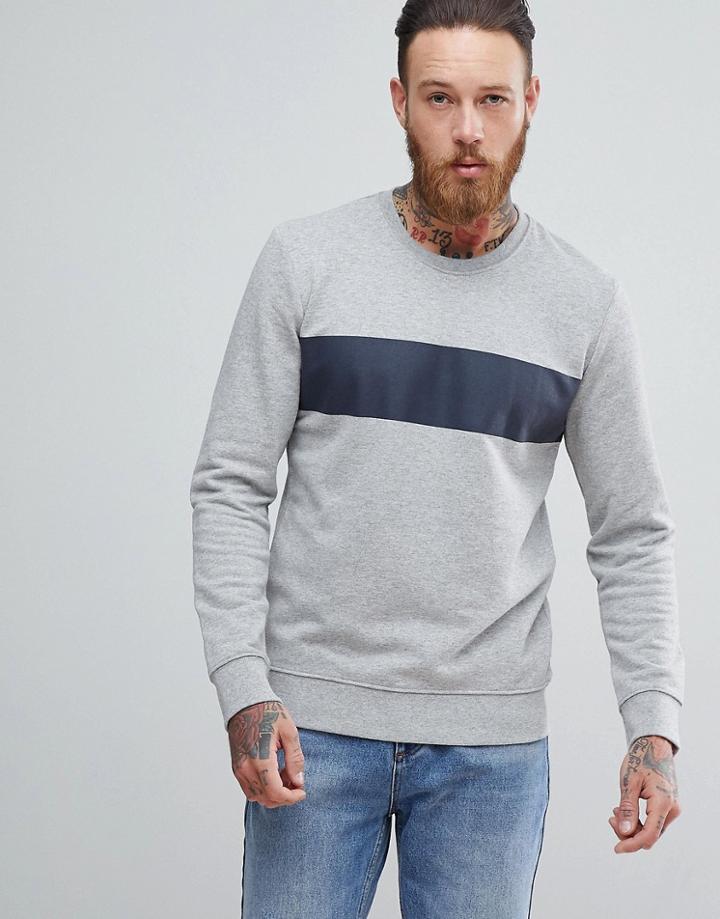 Selected Homme Sweatshirt With Panel Stripe - Gray