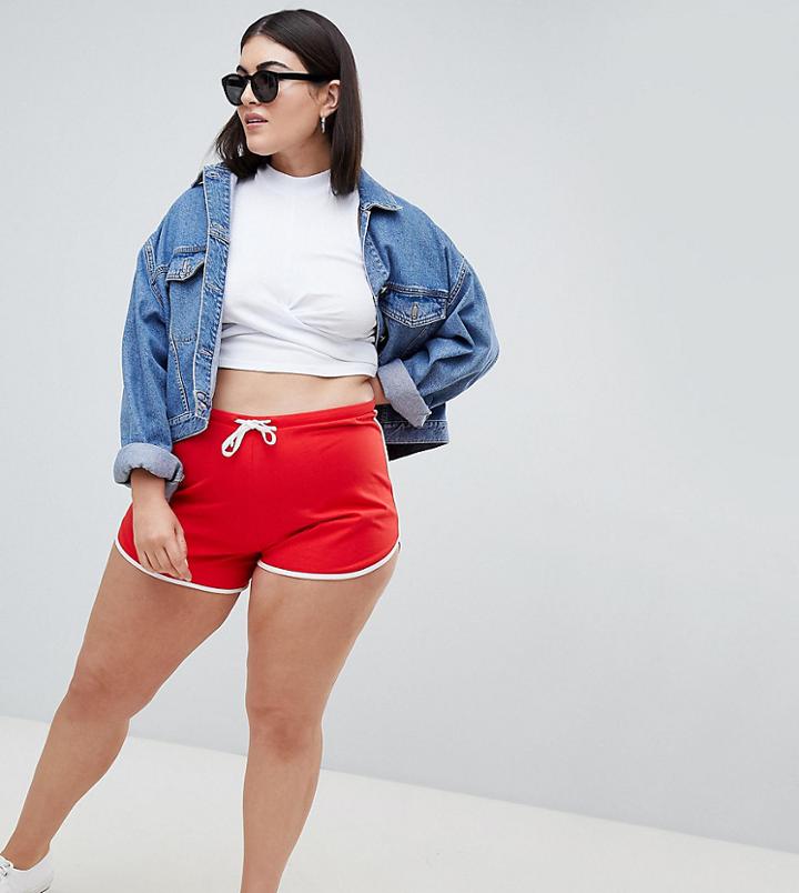 Asos Design Curve Basic Runner Shorts With Contrast Binding - Red