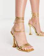 Ego Ringtop Flare Heel Sandals In Gold