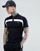Fred Perry Textured Panel Polo In Black - Black