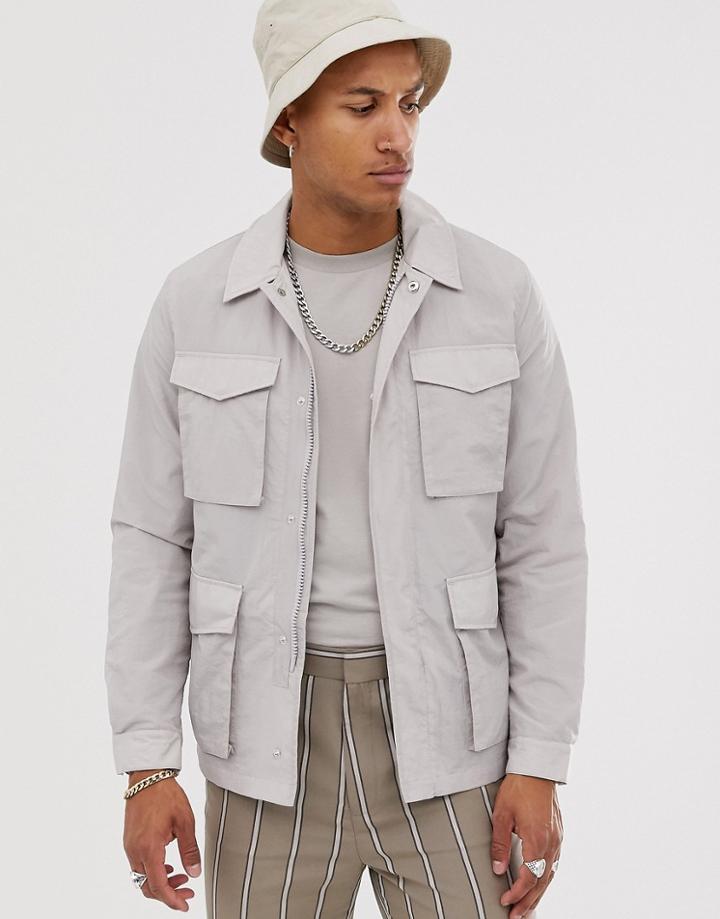 Asos Design Lightweight Utility Jacket-stone