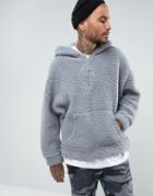 Mennace Oversized Borg Hoodie In Gray - Gray