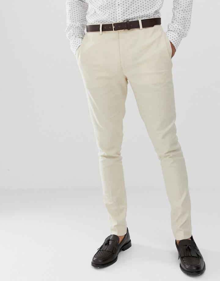 Asos Design Wedding Super Skinny Suit Pants In Stone Linen
