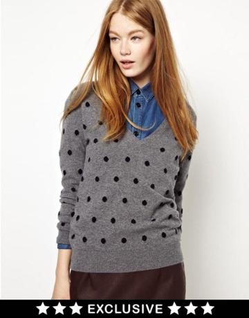 Cc Cashmere By John Laing V Neck Small Polka Dot Sweater In 100% Cashmere
