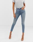 Asos Design Ridley High Waist Skinny Jeans In Dusty Mid Blue Wash - Blue