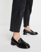 Asos Design Moya Heeled Loafers In Black Patent Snake