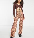 Missguided Petite Flare Pants In Brown Marble - Part Of A Set