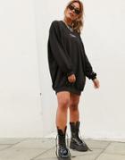 Asos Weekend Collective Mini Sweatshirt Dress In Black With Purple Print