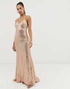 Club L Sequin Cross Back Fishtail Maxi Dress - Pink