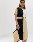 River Island Shirt Dress With Belt In Color Block