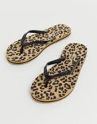 Vero Moda Leopard Print Flip Flops - Brown
