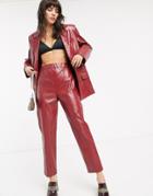 Asos Design Leather Look Suit Pants In Red