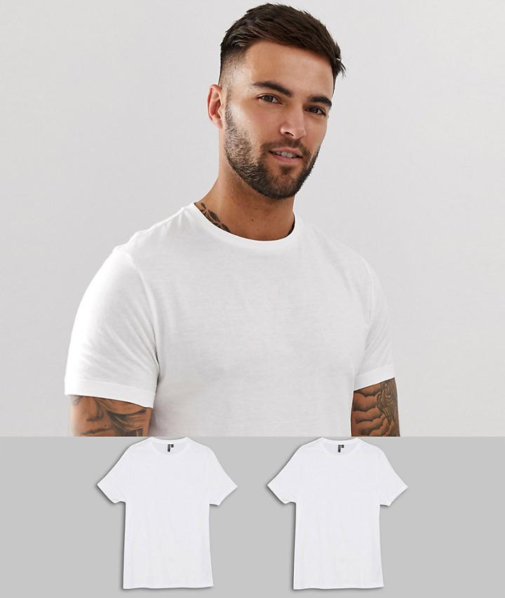 Asos Design 2 Pack Organic T-shirt With Crew Neck Save-white