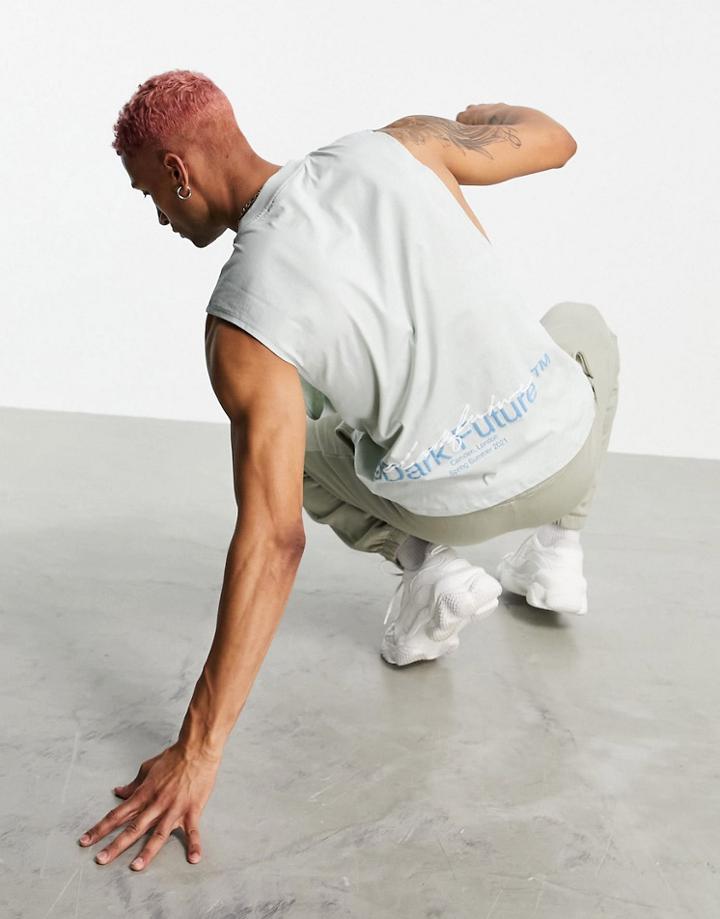 Asos Dark Future Relaxed Tank With Overlapping Back Logo Prints In Gray-grey