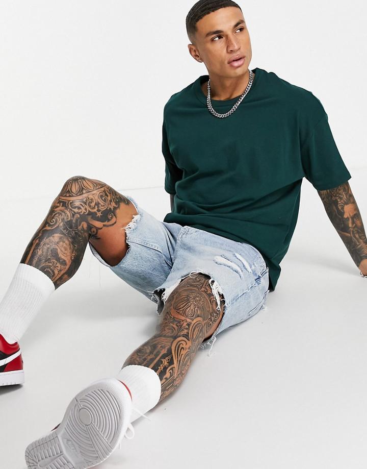 Asos Design Relaxed Fit Heavyweight T-shirt In Dark Green