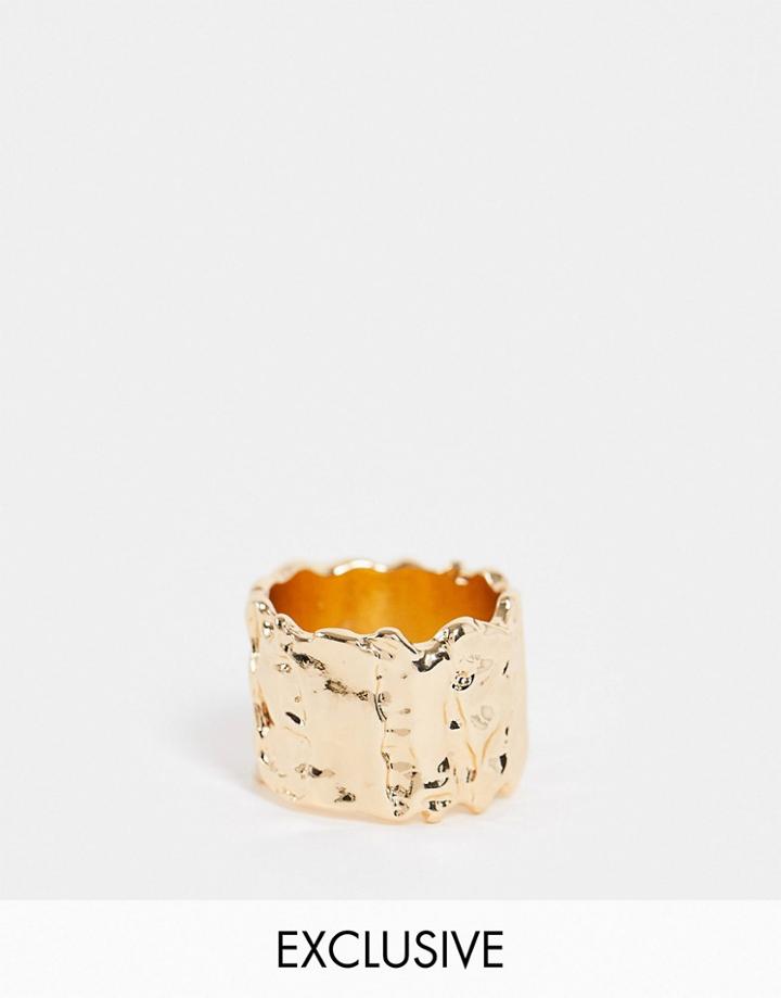 Reclaimed Vintage Inspired Chunky Warped Ring In Gold