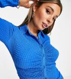 Stradivarius Textured Stretch 90's Shirt In Bright Blue