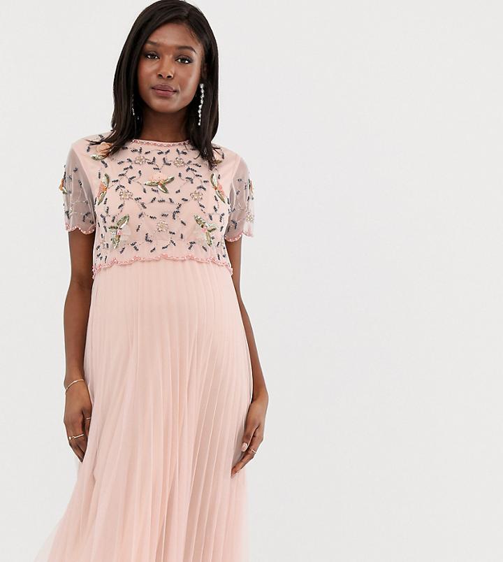 Asos Design Maternity Embellished Crop Top Midi Skater Dress-cream