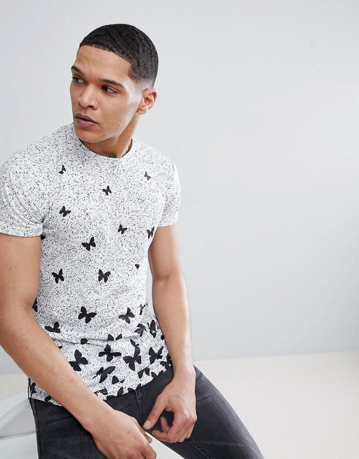 Good For Nothing Muscle Speckle Butterfly T-shirt In White - White