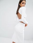 Kendall + Kylie Compact Crop Long Sleeve Top - White