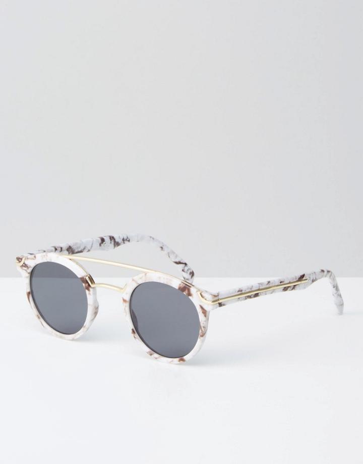 Asos Round Sunglasses With Metal Bridge High Bar With Flat Lens And Marble Finish - Multi