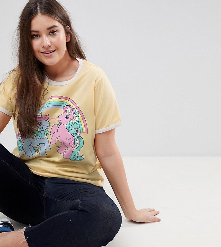 Asos Curve T-shirt With My Little Pony Print And Contrast Binding - Yellow