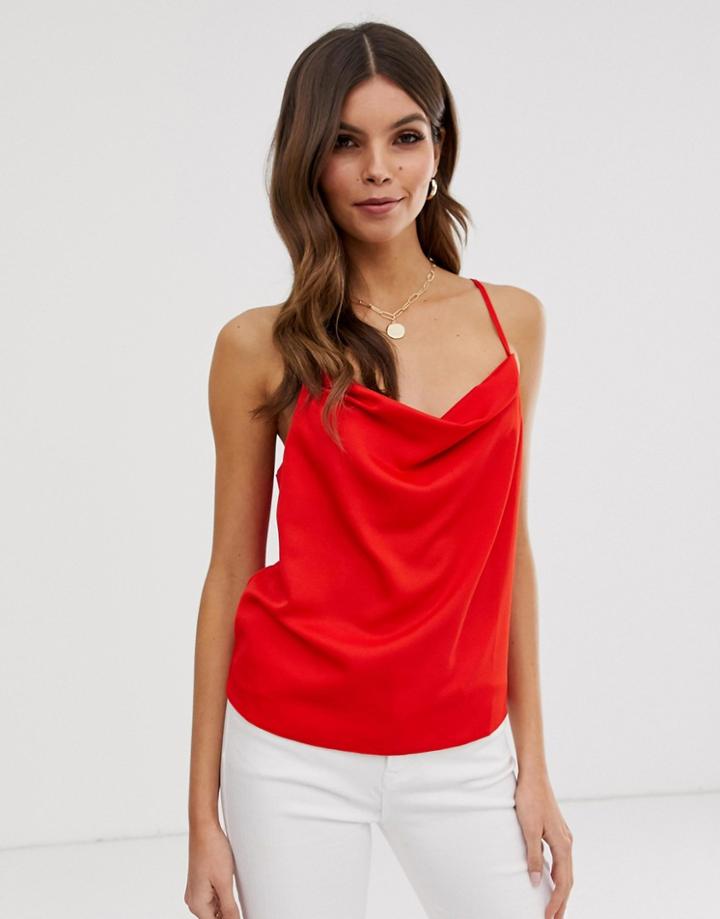Asos Design Cowl Neck Cami In Satin-red